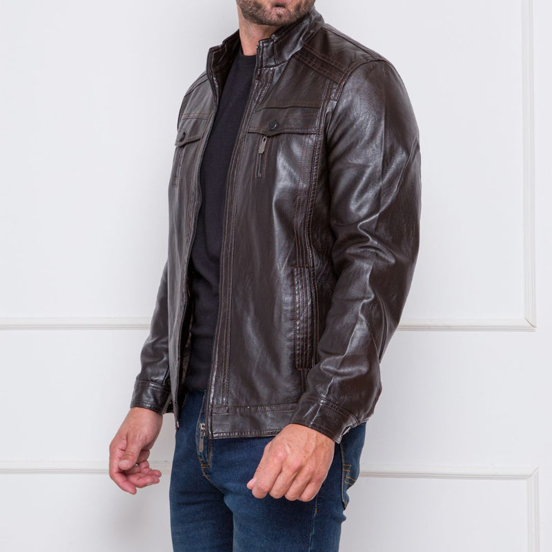 Jaqueta de Couro Masculina Slim Inverno Viego