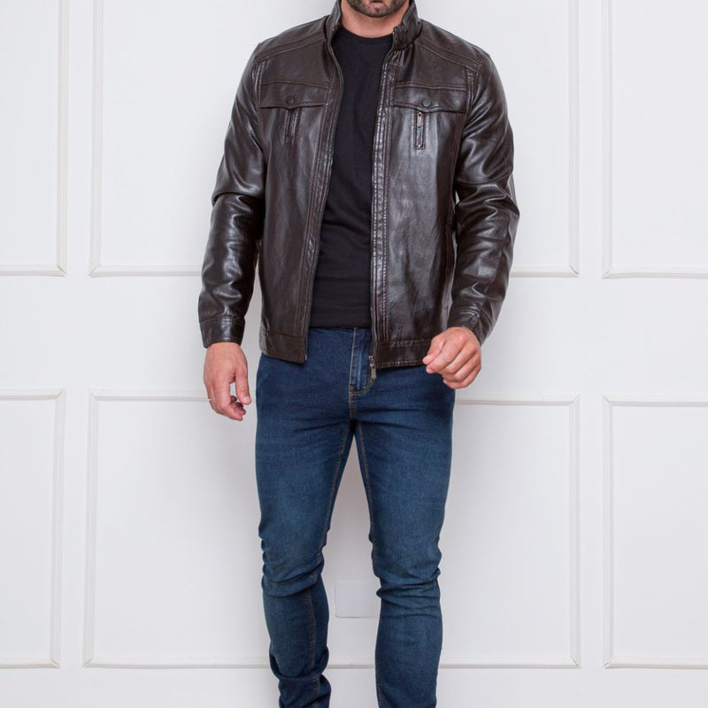 Jaqueta de Couro Masculina Slim Inverno Viego