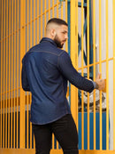 Jaqueta Jeans Masculina Manga Longa Escura