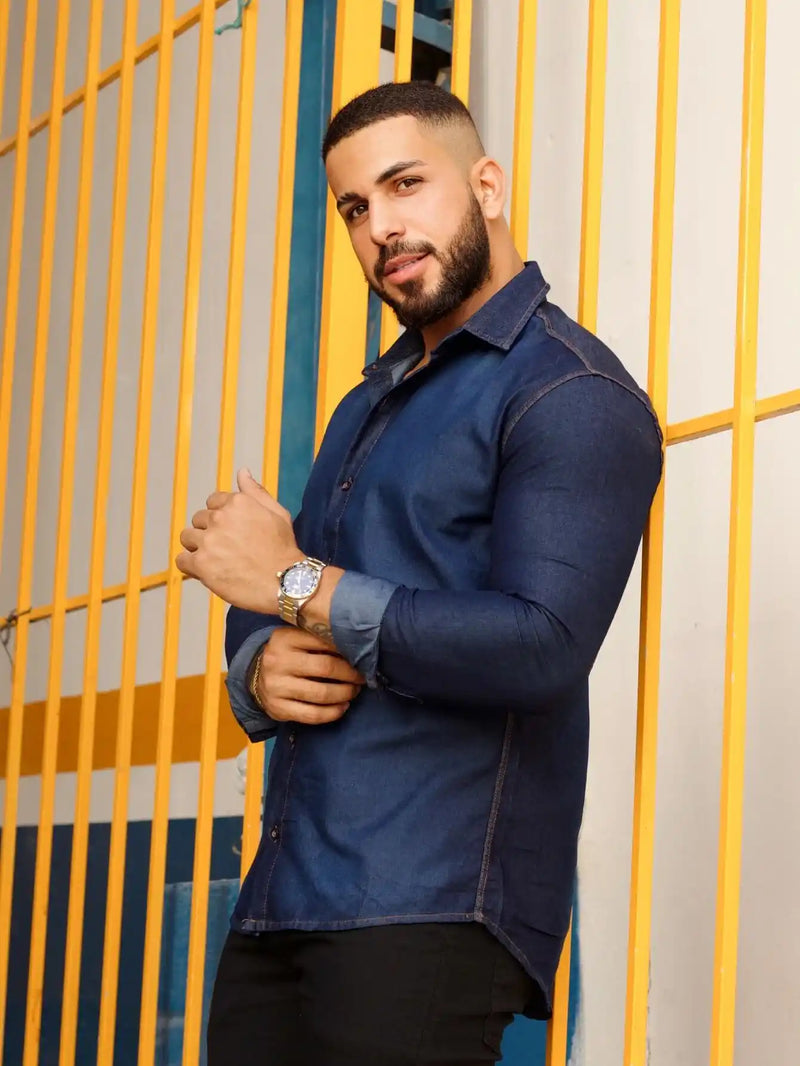 Jaqueta Jeans Masculina Manga Longa Escura