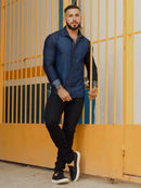 Jaqueta Jeans Masculina Manga Longa Escura