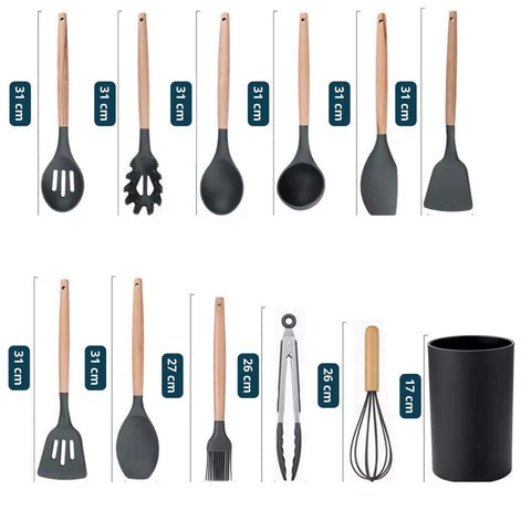 Conjunto de 11 Utensílios de Cozinha em Silicone Para Praticidade e Estilo