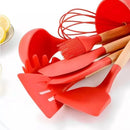 Conjunto de 12 Utensílios de Cozinha em Silicone com Cabos de Madeira para Praticidade e Conforto na Sua Cozinha