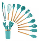 Conjunto de 12 Utensílios de Cozinha em Silicone com Cabos de Madeira para Praticidade e Conforto na Sua Cozinha