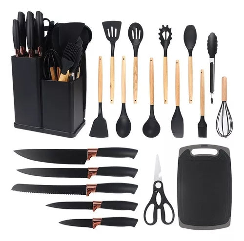Conjunto Completo de 19 Utensílios de Cozinha com Tábua para Facilitar Seu Dia a Dia
