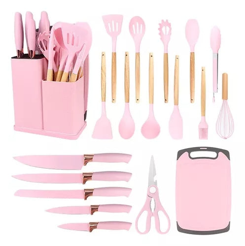 Conjunto Completo de 19 Utensílios de Cozinha com Tábua para Facilitar Seu Dia a Dia