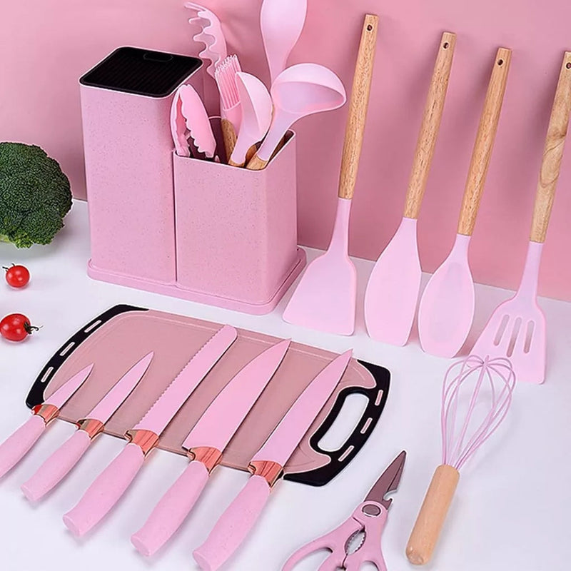 Conjunto Completo de 19 Utensílios de Cozinha com Tábua para Facilitar Seu Dia a Dia