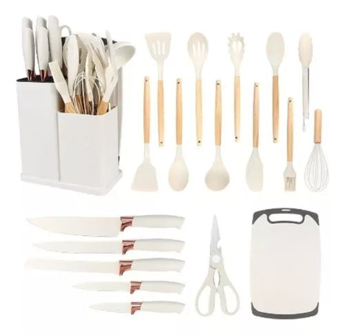 Conjunto Completo de 19 Utensílios de Cozinha com Tábua para Facilitar Seu Dia a Dia
