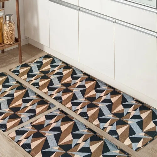 Conjunto de 3 Tapetes Geométricos Antiderrapantes para Cozinha – Conforto e Estilo na Sua Rotina