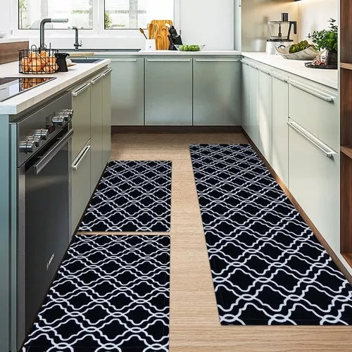 Conjunto de 3 Tapetes Geométricos Antiderrapantes para Cozinha – Conforto e Estilo na Sua Rotina