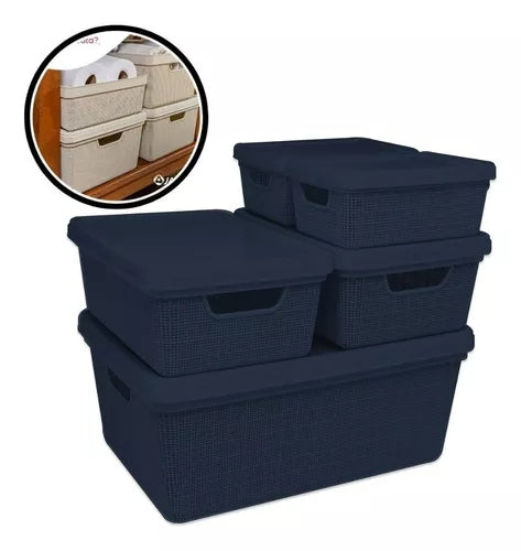 Kit Prático com 5 Caixas Organizadoras com Tampa para Transformar Seu Espaço