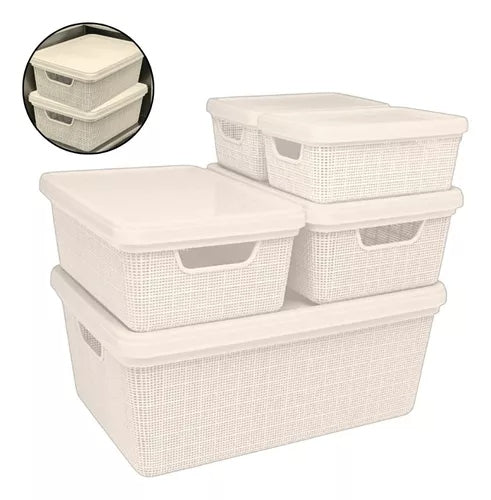 Kit Prático com 5 Caixas Organizadoras com Tampa para Transformar Seu Espaço
