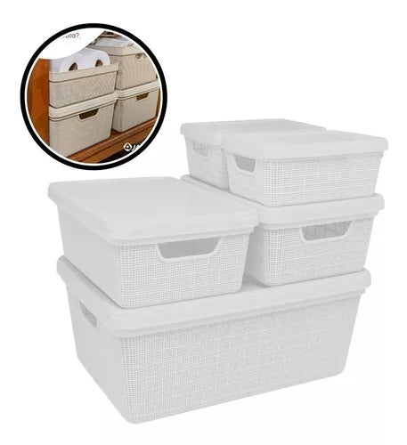 Kit Prático com 5 Caixas Organizadoras com Tampa para Transformar Seu Espaço
