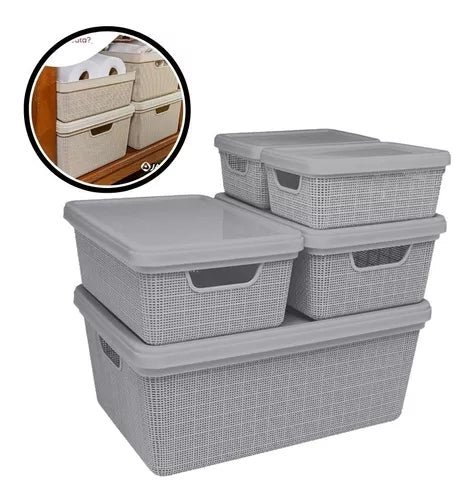 Kit Prático com 5 Caixas Organizadoras com Tampa para Transformar Seu Espaço