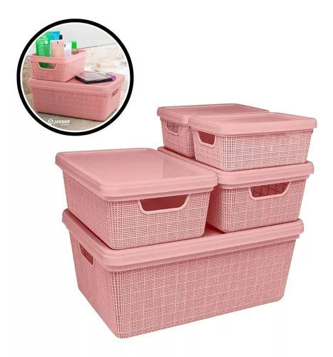 Kit Prático com 5 Caixas Organizadoras com Tampa para Transformar Seu Espaço