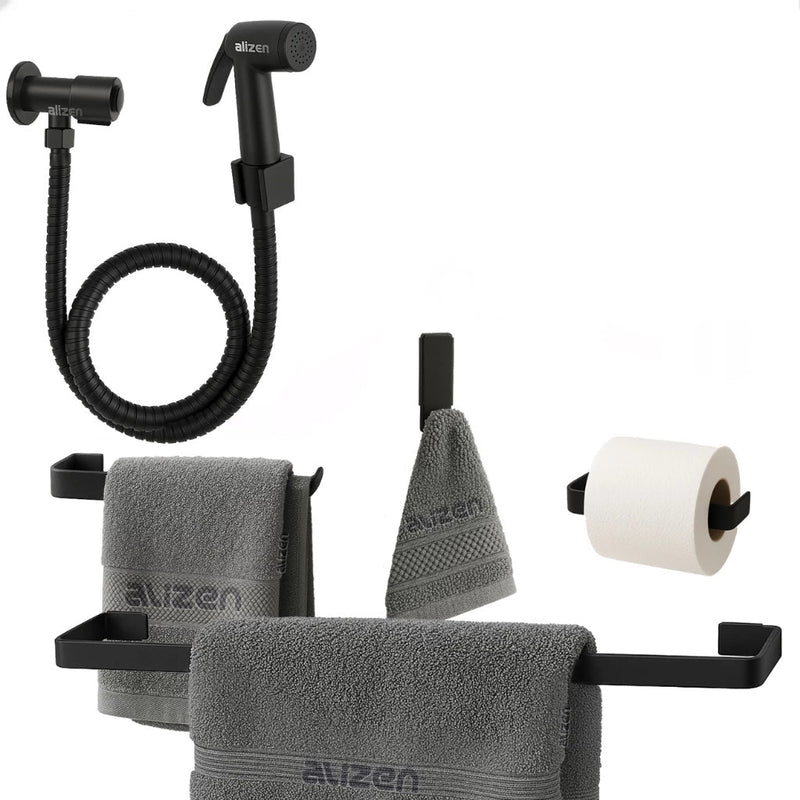 Conjunto de Acessórios para Banheiro em Alumínio Preto – Estilo e Praticidade para Seu Espaço