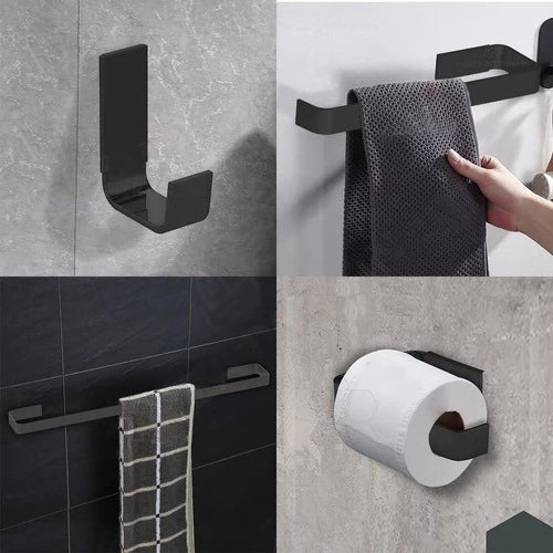 Conjunto de Acessórios para Banheiro em Alumínio Preto – Estilo e Praticidade para Seu Espaço