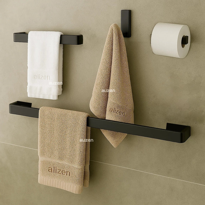 Conjunto de Acessórios para Banheiro em Alumínio Preto – Estilo e Praticidade para Seu Espaço