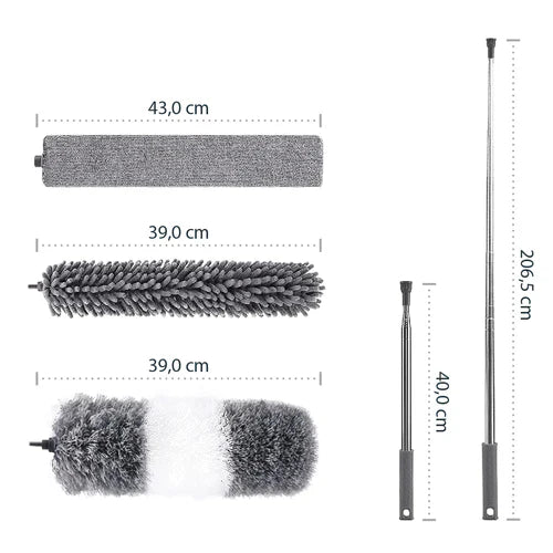 Conjunto Prático de Espanador Microfibra com Cabo Ajustável