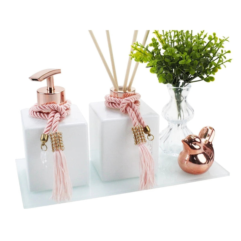 Conjunto Elegante de Acessórios para Lavabo com Bandeja