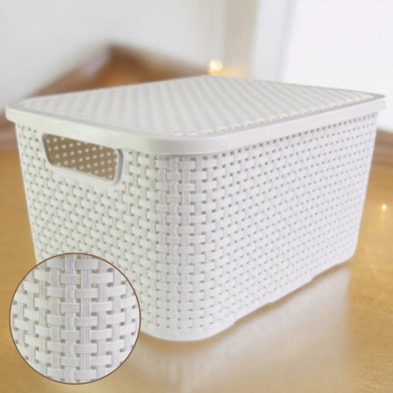 Conjunto de 4 Caixas Rattan 20L com Tampa para Organizar com Praticidade