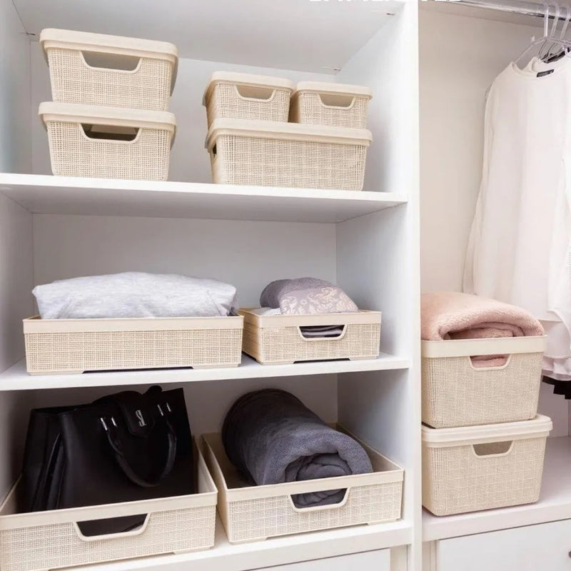 Conjunto de 4 Caixas Rattan 20L com Tampa para Organizar com Praticidade