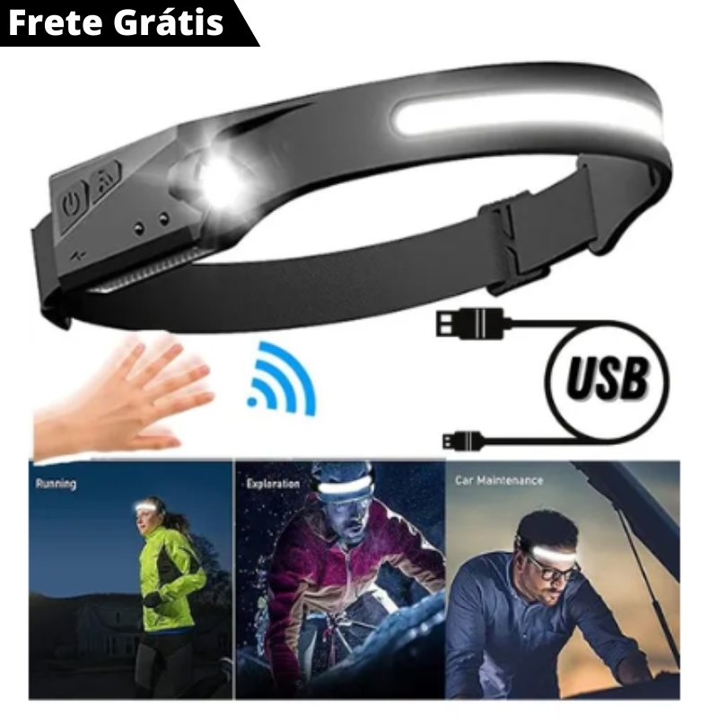 Lanterna de Cabeça USB Recarregável com Sensor - Ilumine Suas Aventuras
