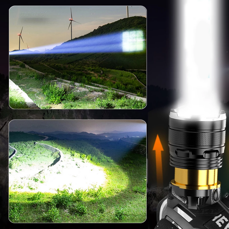 Lanterna de Cabeça Zoom Recarregável - Iluminação Potente para Aventura e Conforto