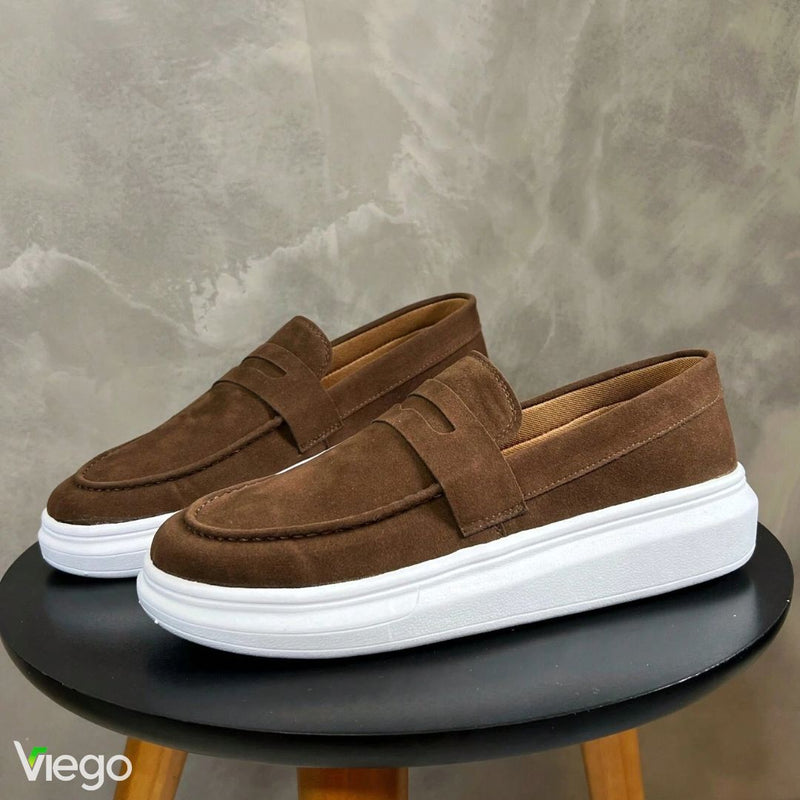 Mocassim Masculino Marrom Couro Camurça ROB