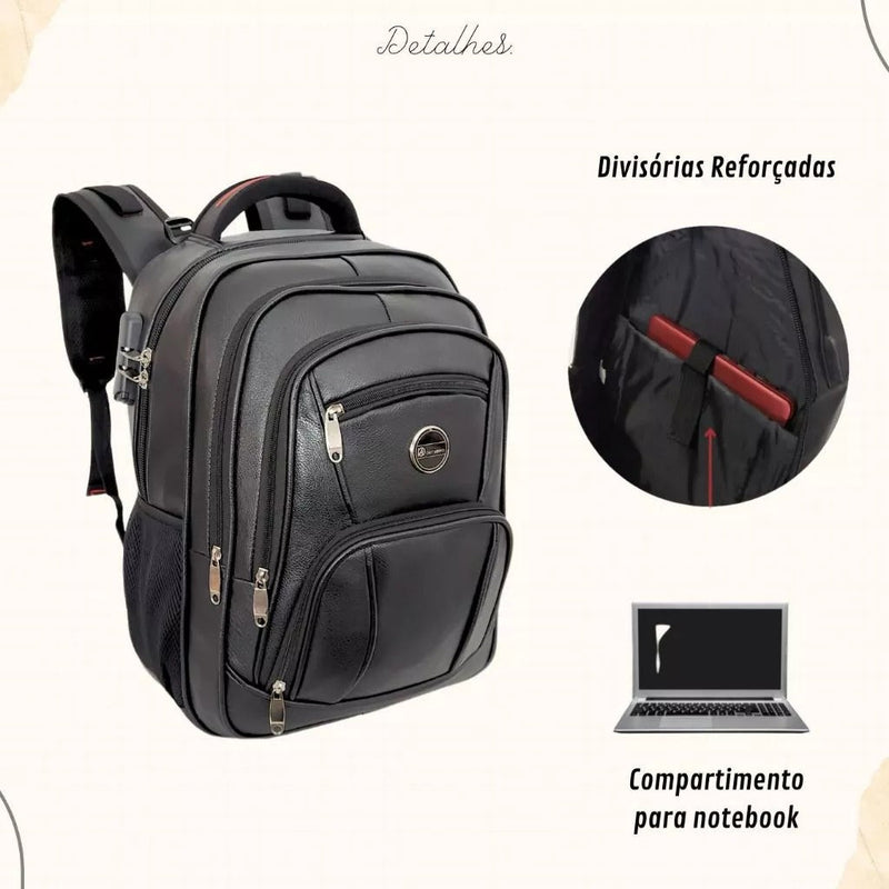 Mochila Masculina Couro Viego Trabalho Faculdade Escola
