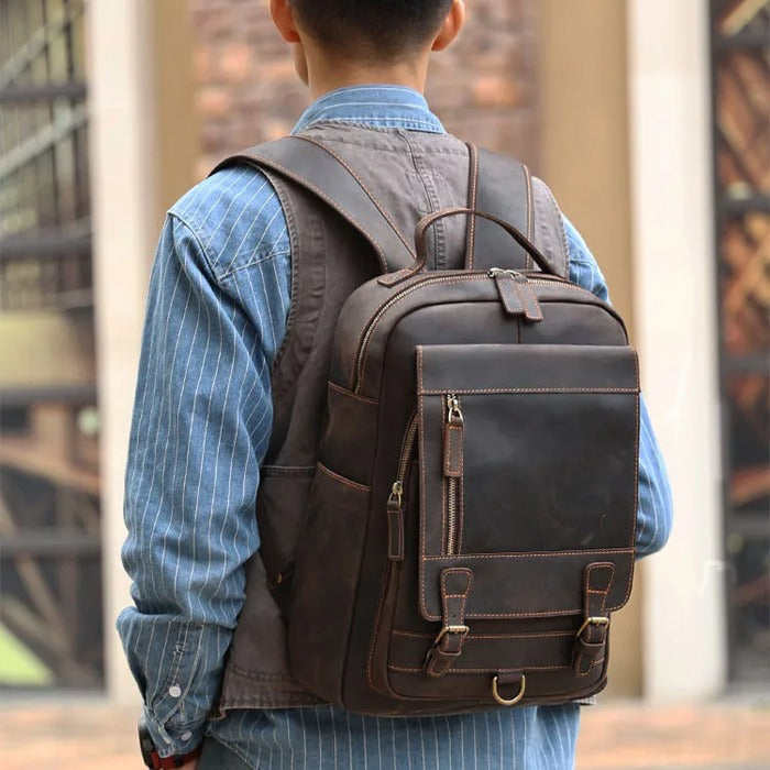 Mochila Masculina de Couro Genuíno Vulkan