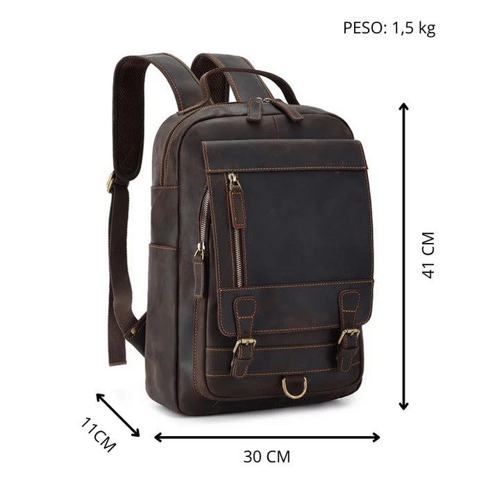 Mochila Masculina de Couro Genuíno Vulkan