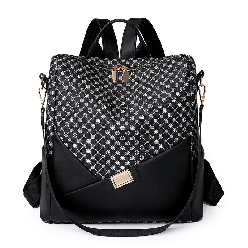 Mochila Feminina Xadrez em Couro Genuíno - Estilo e Conforto para o Seu Dia a Dia