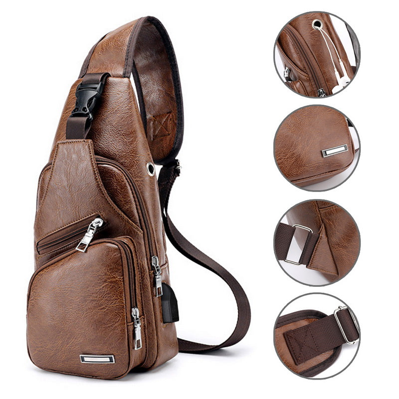 Mochila Masculina Couro Bolsa de Peito Jeep