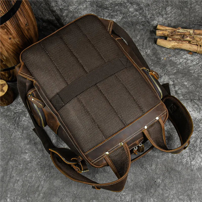 Mochila Masculina de Couro Genuíno Retrô
