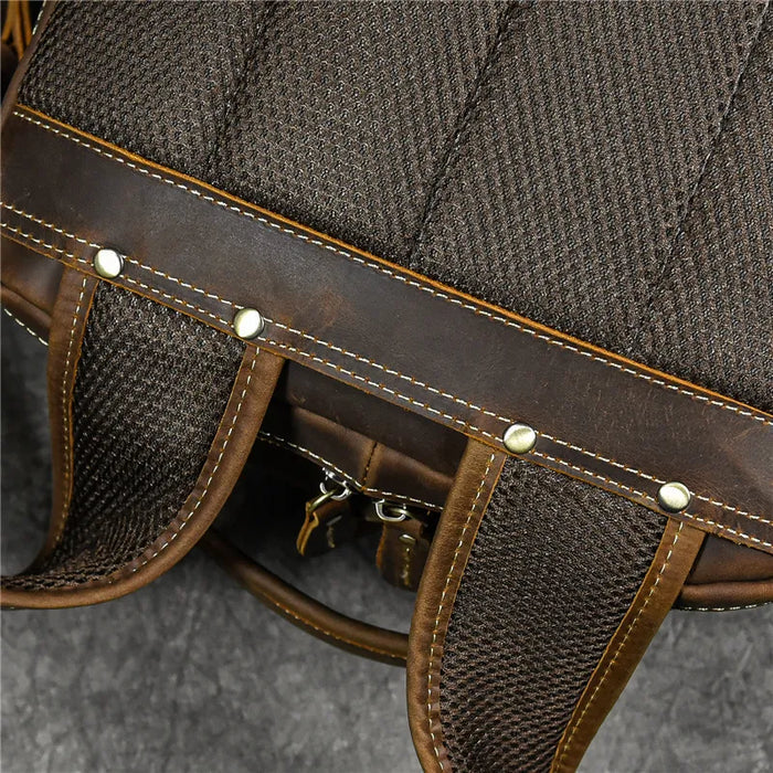 Mochila Masculina de Couro Genuíno Retrô