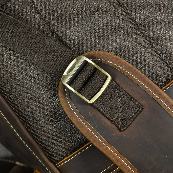 Mochila Masculina de Couro Genuíno Retrô