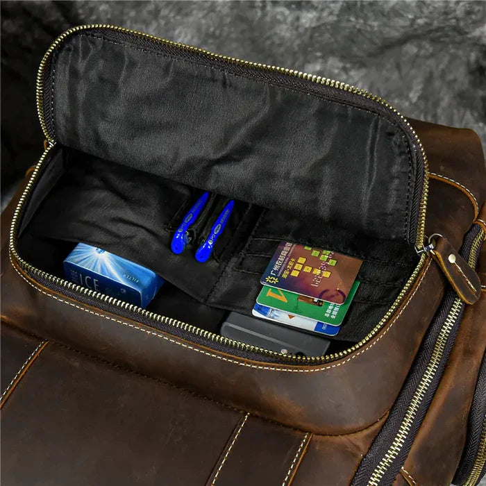 Mochila Masculina de Couro Genuíno Retrô