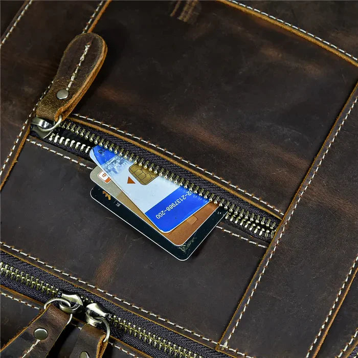 Mochila Masculina de Couro Genuíno Retrô