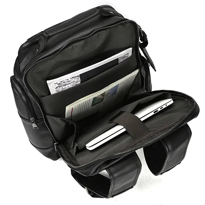 Mochila Masculina de Couro Genuíno Retrô