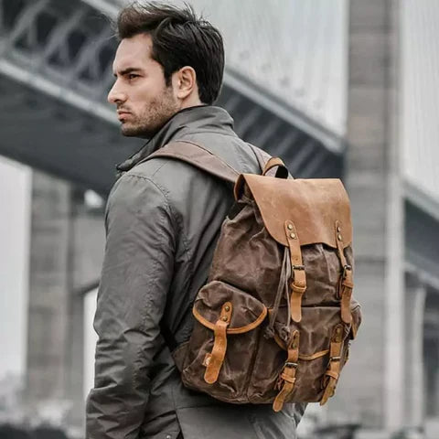 Mochila Masculina de Lona Estilo Vintage