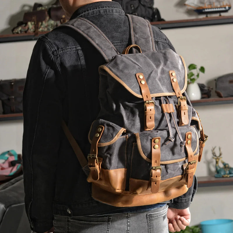 Mochila Masculina de Lona Estilo Vintage