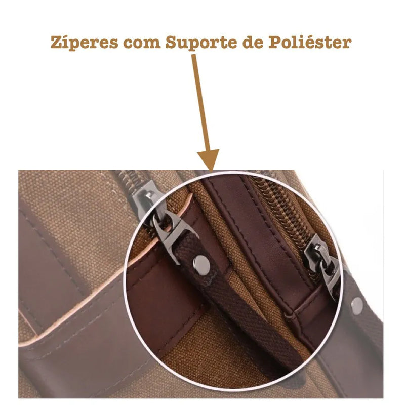 Mochila Masculina de Lona com Detalhes em Couro