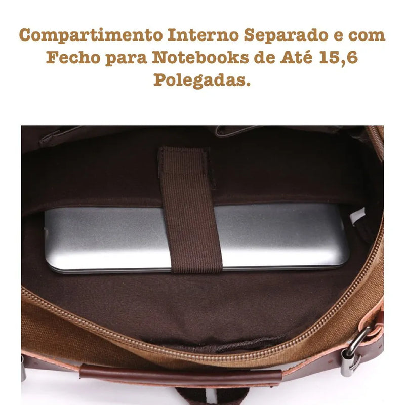 Mochila Masculina de Lona com Detalhes em Couro
