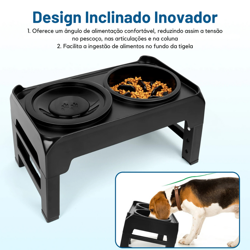 Tigela Elevada 2 em 1: Comedouro e Bebedouro Anti Respingo com Ajuste Prático de Altura