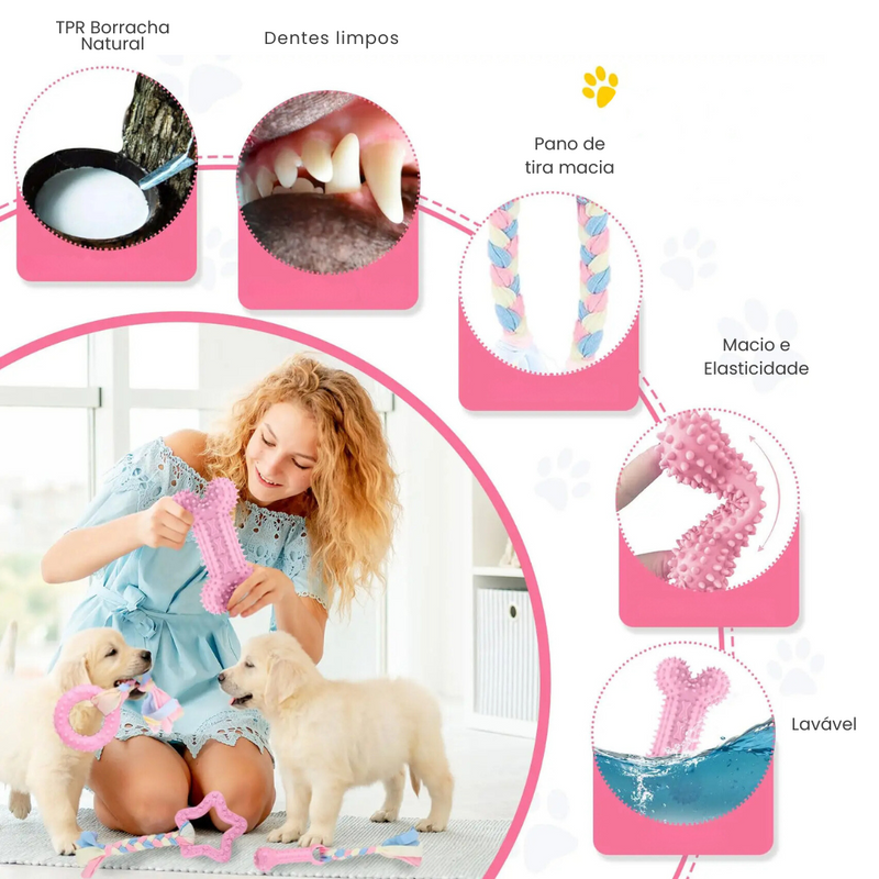 Conjunto de 6 Brinquedos Pelúcia e Mordedores para Momentos de Diversão com Seu Cachorro