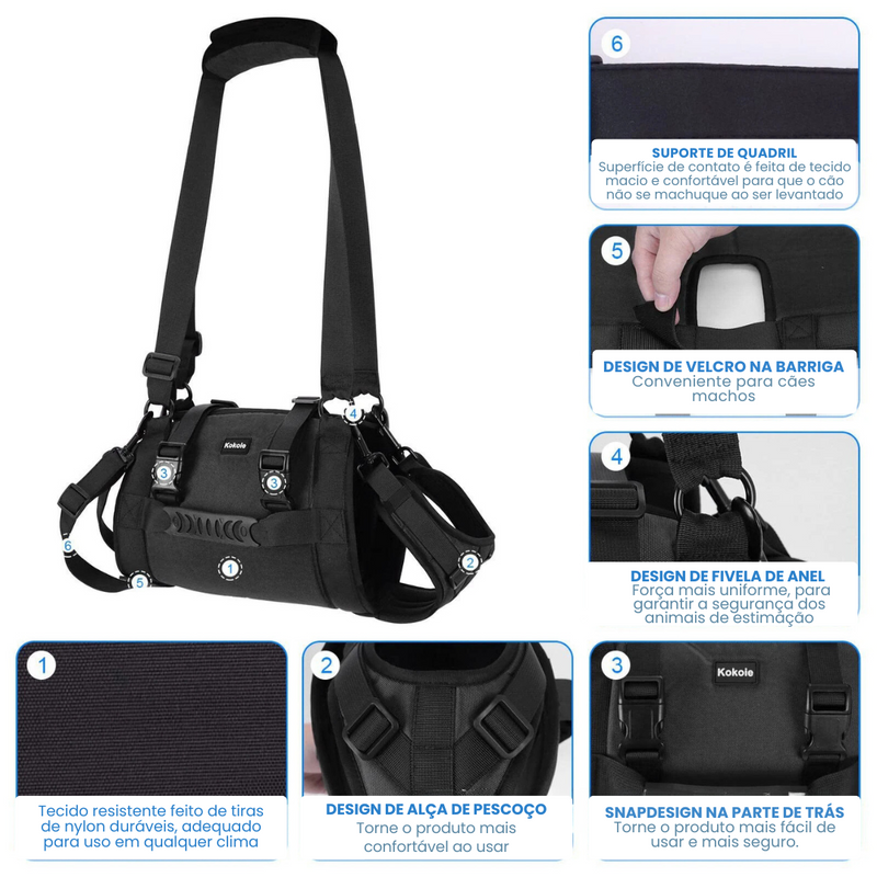 Sling Prático para Apoio de Pernas Traseiras e Quadris de Cachorros com Mobilidade Reduzida