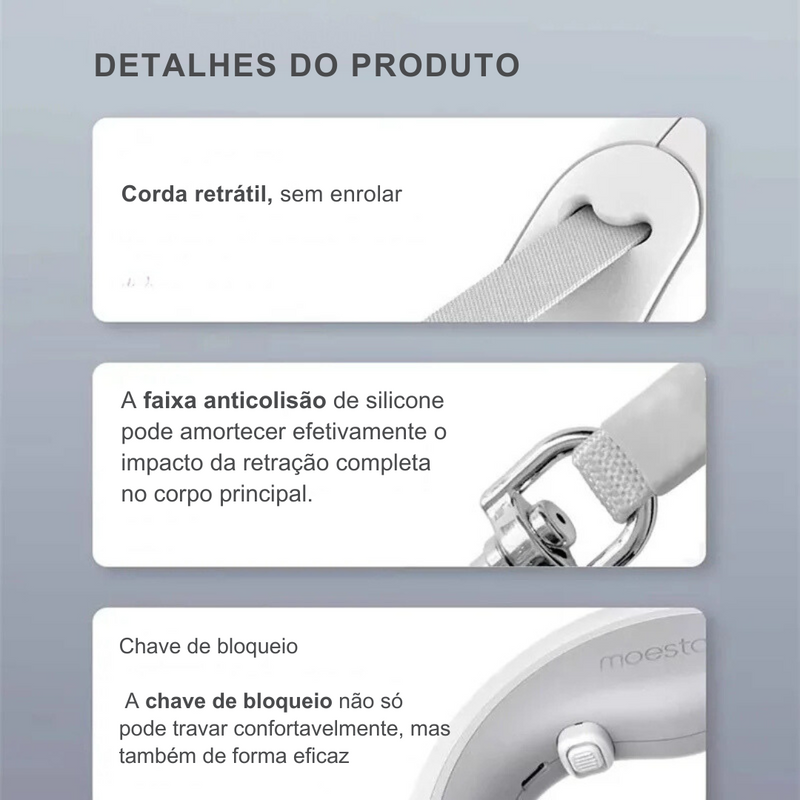 Guia Retrátil Circular com Fivela de Metal e Trava Inovadora para Praticidade e Segurança