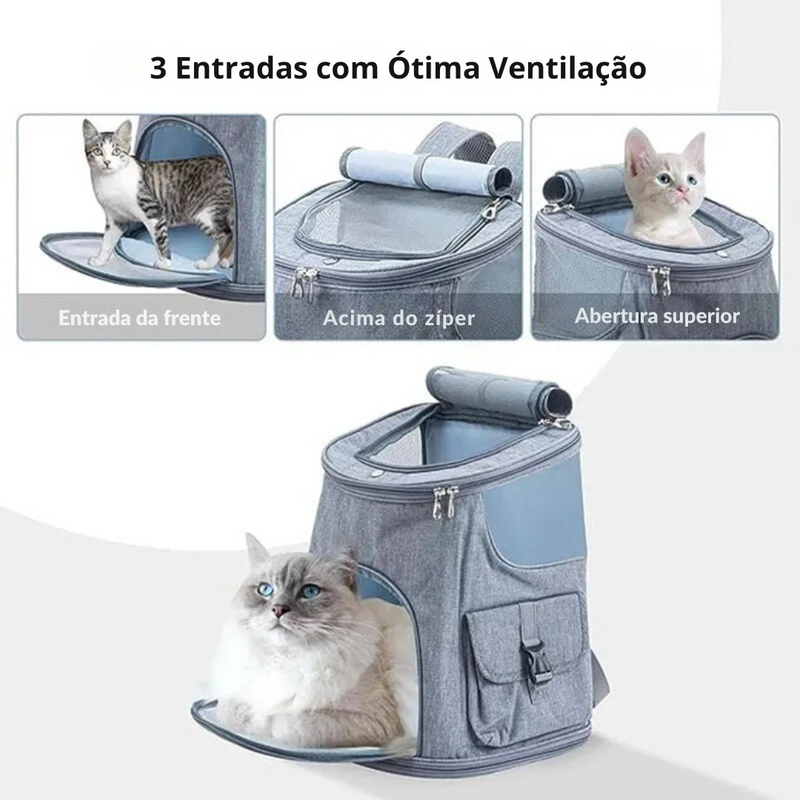 Mochila Confortável para Transporte de Cães e Gatos com Tela Respirável