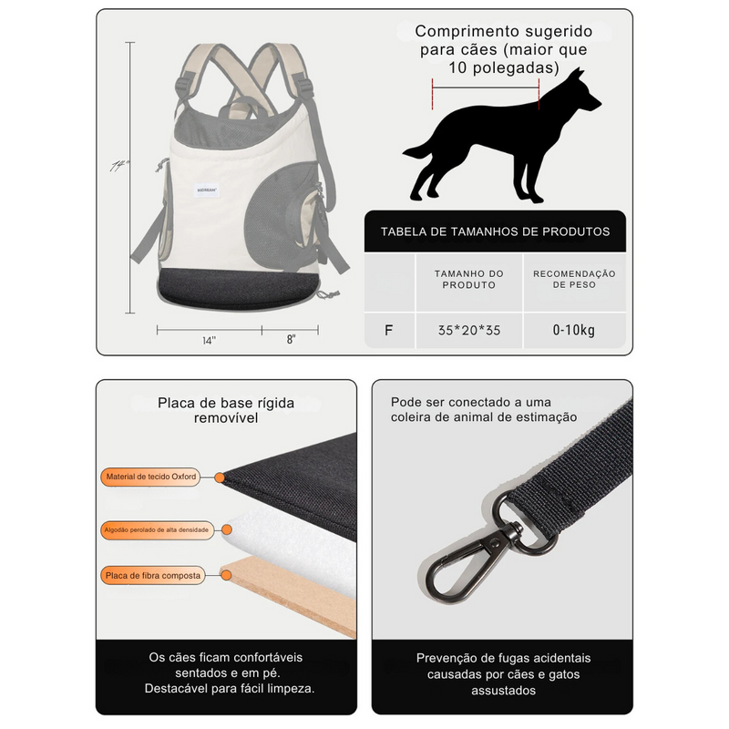 Mochila Frontal Confortável para Transporte de Cachorros e Gatos
